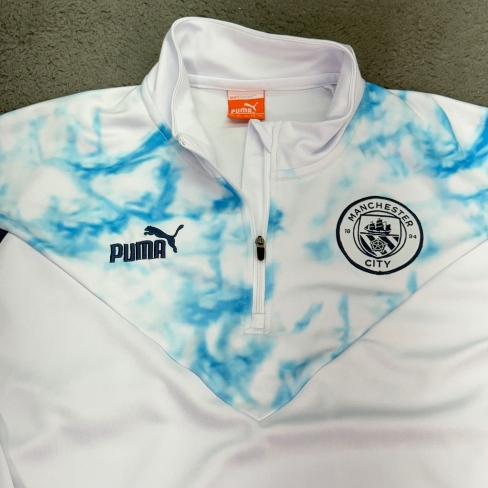 Puma Manchester City Training Top Mens XXL White Blue 1/4 Zip Soccer Jersey